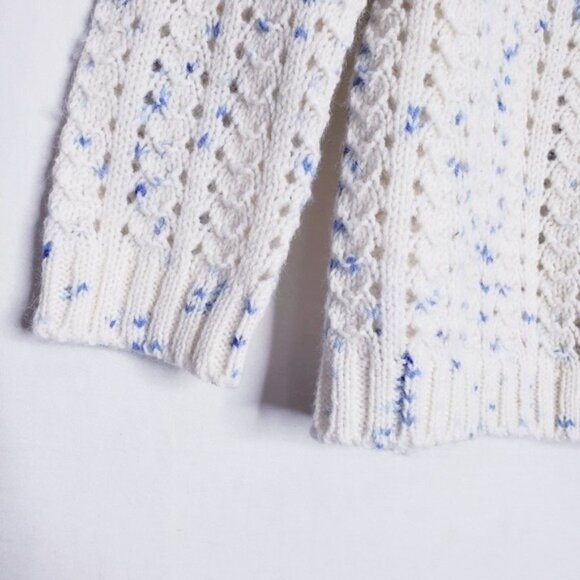 Free People Cream & Blue Speckled Wool Blend Open Knit Sweater Girls Size Large - Picture 3 of 7